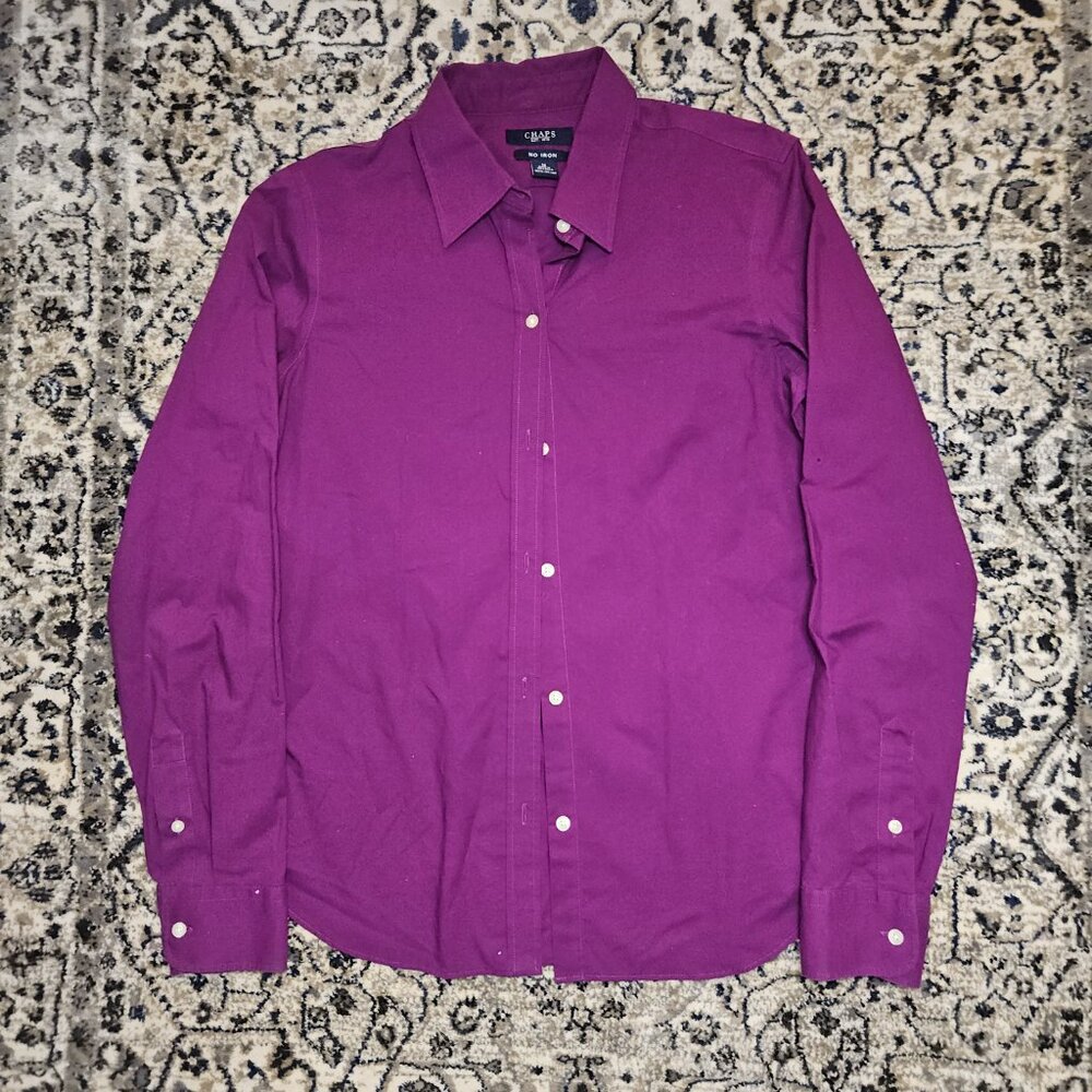 Chaps Cotton Button Down Shirt Magenta Womens M Classic Feminine Bold Elegant